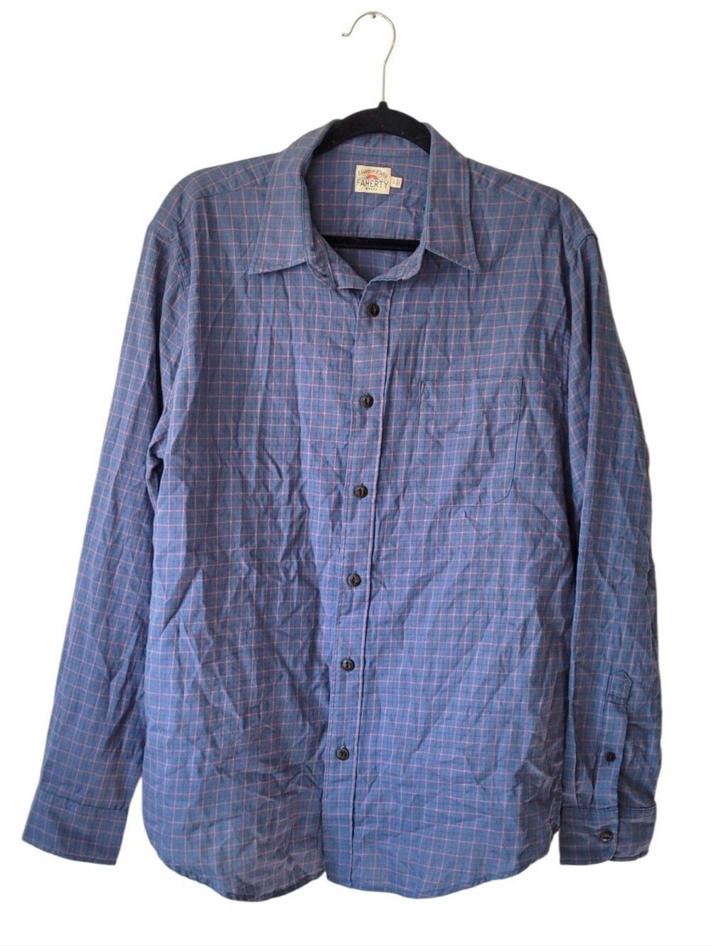 Faherty Blue & Red Plaid Button-Up Shirt Size L